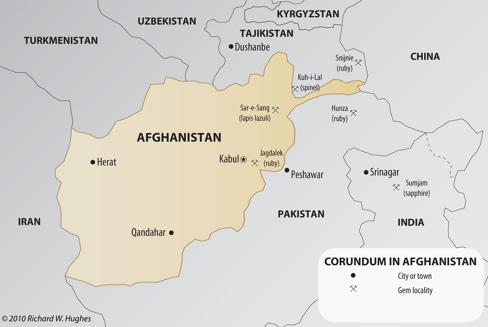 Map of gem localities in Afghanistan and neighboring countries
