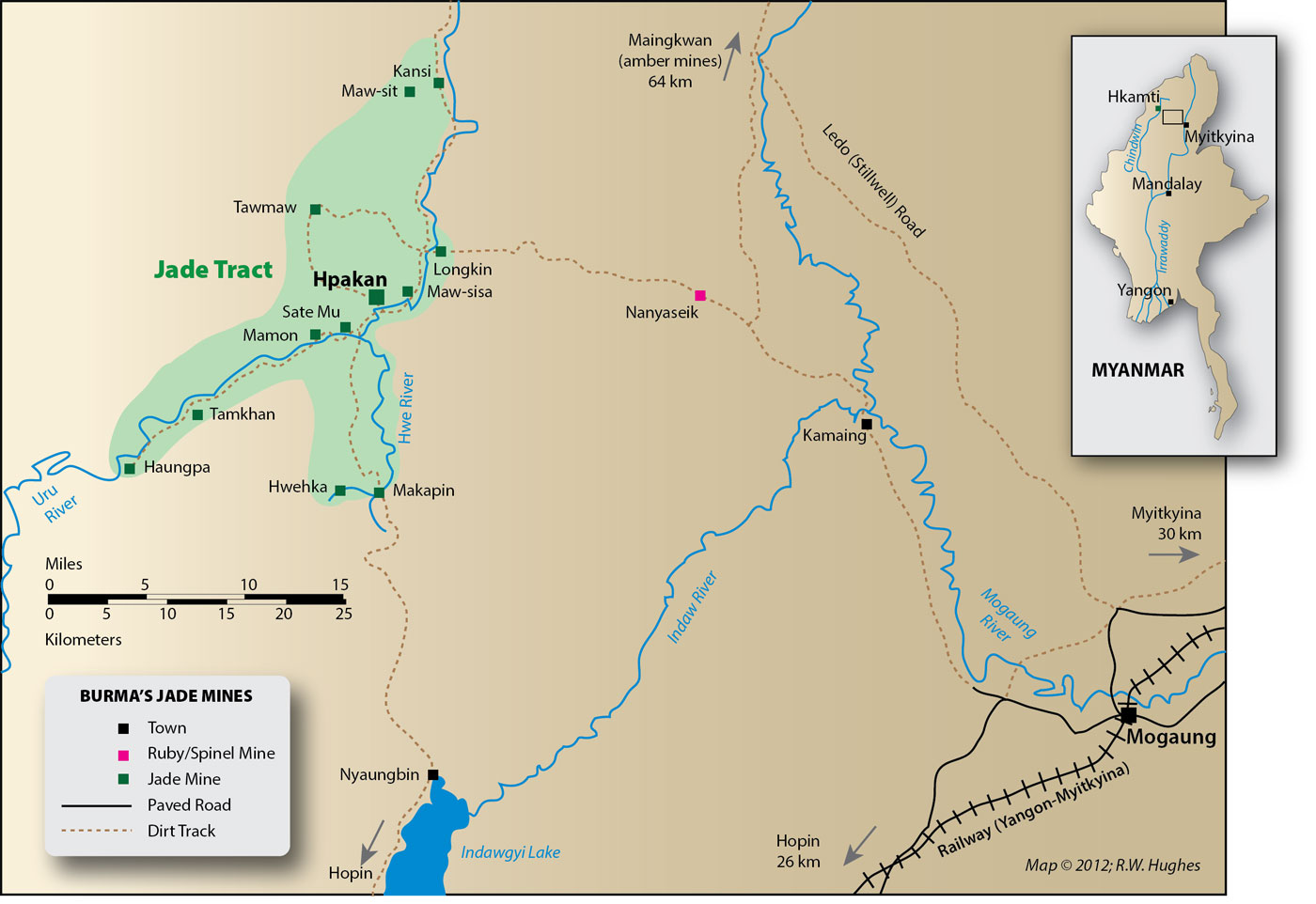 Map of Burma's jade mines
