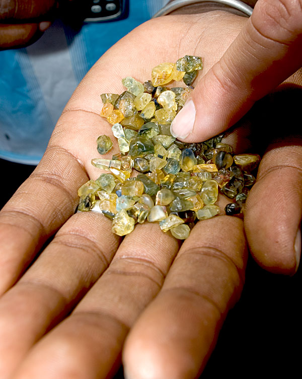 A handful of sapphire from Ambondromifehy, just south of Diego Suarez in Madagascar's far north